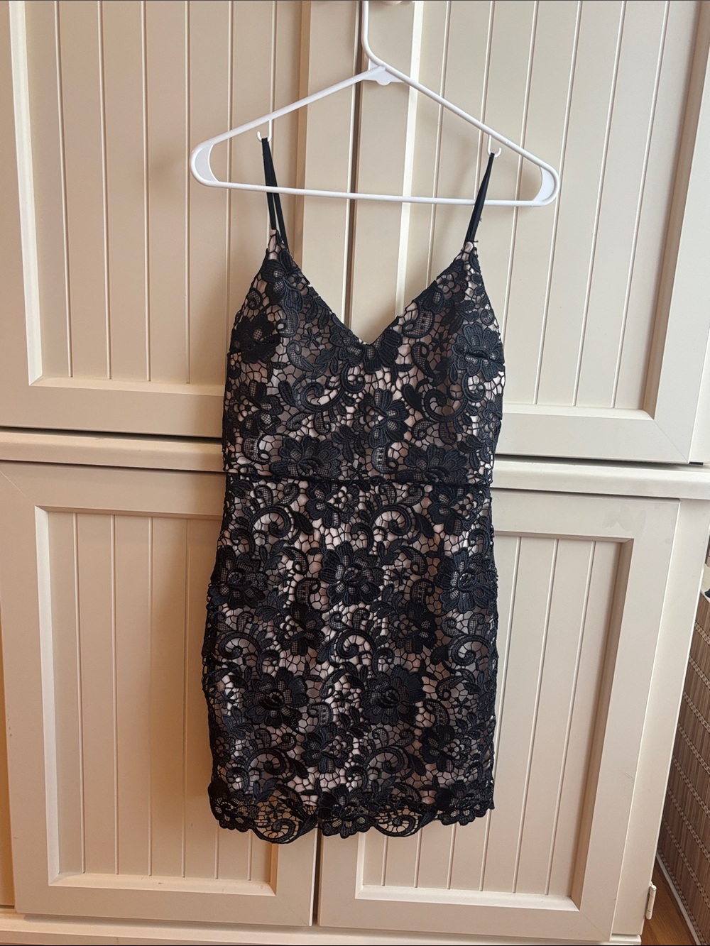 Express Black Lace Mini Dress with Nude Lining